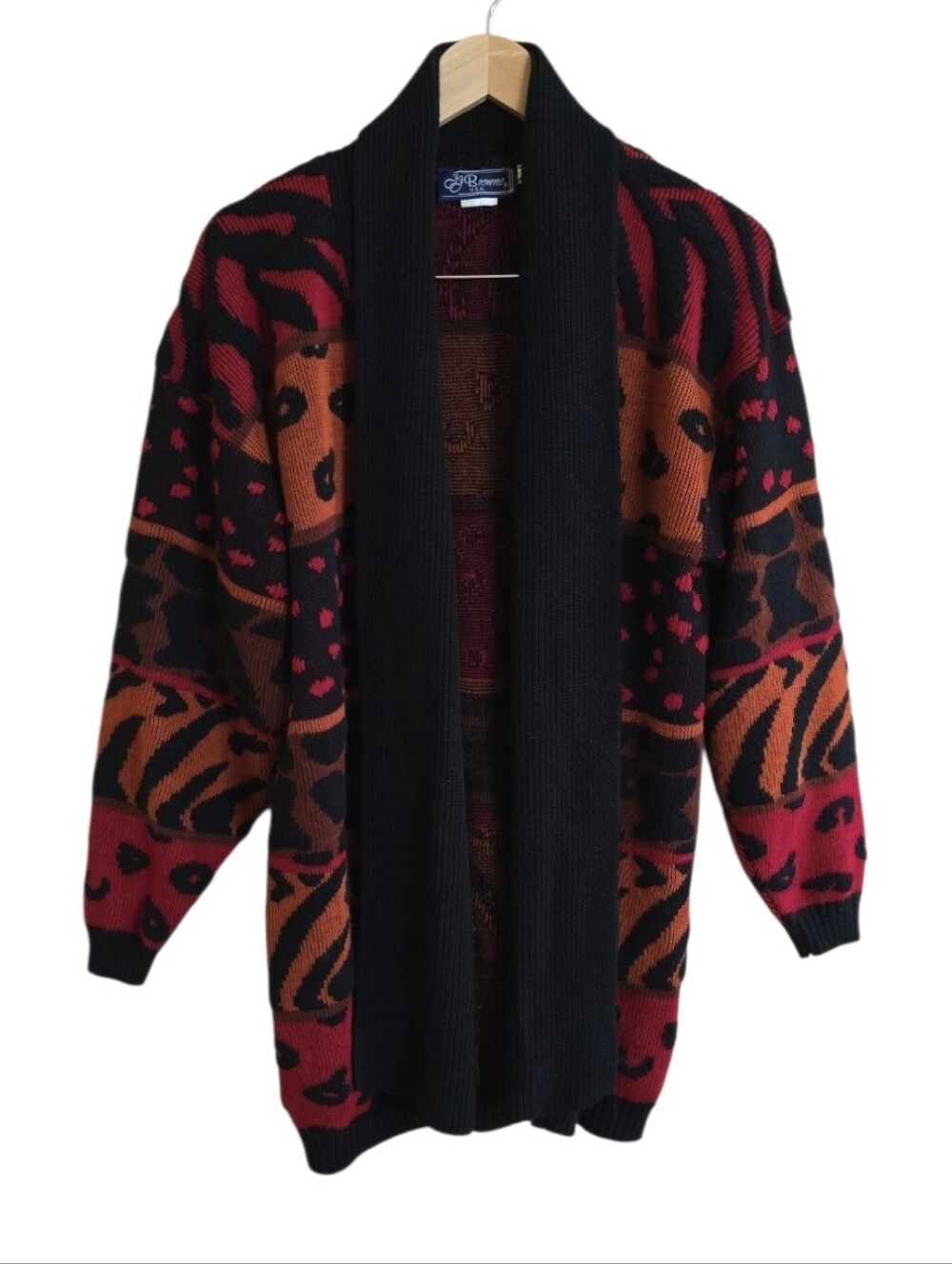 Vintage JJ Browne Mixed Animal Print Artsy Open Knit Cardigan. Size Medium